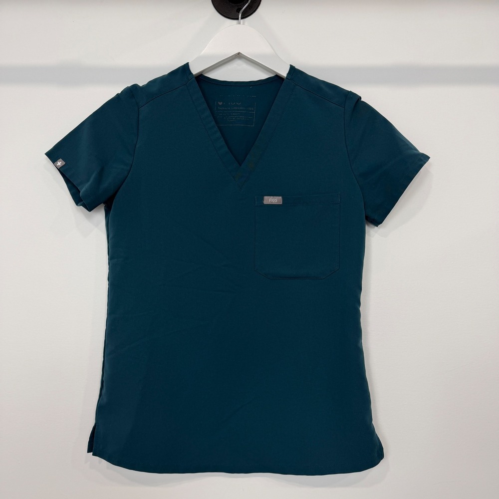 Figs Technical Collection Casma V-Neck Scrub Top Teal Green Womens XXS